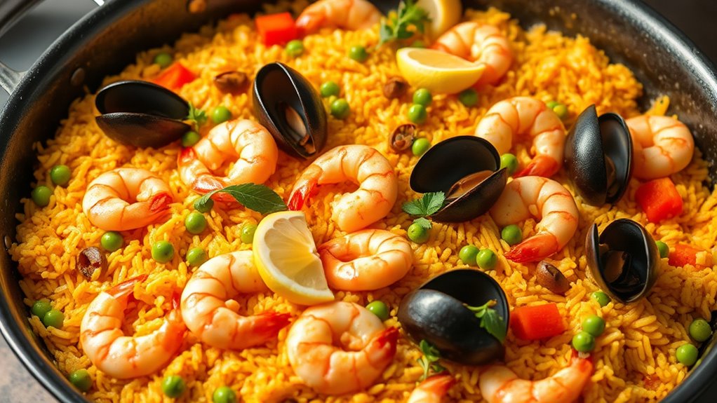 sustainable seafood paella preparation