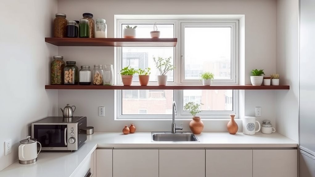 vertical over window shelving