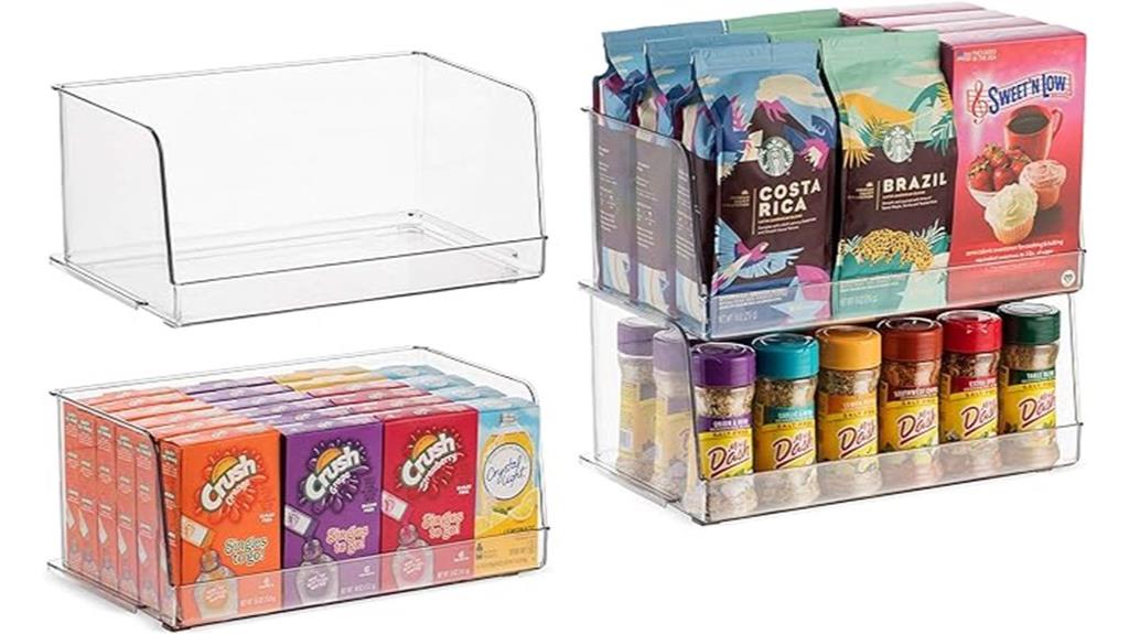 four clear pantry bins