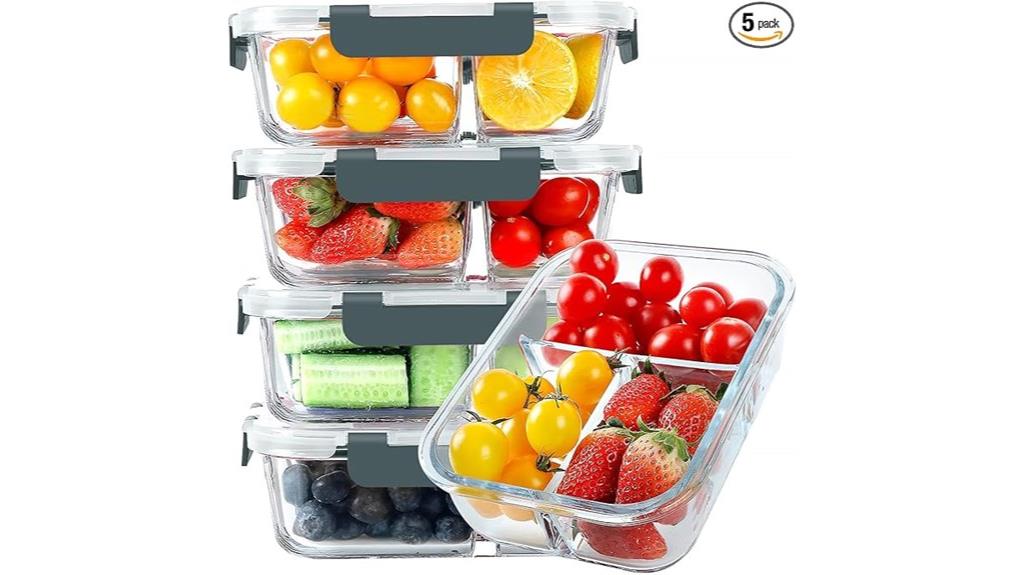 glass 3 compartment meal containers
