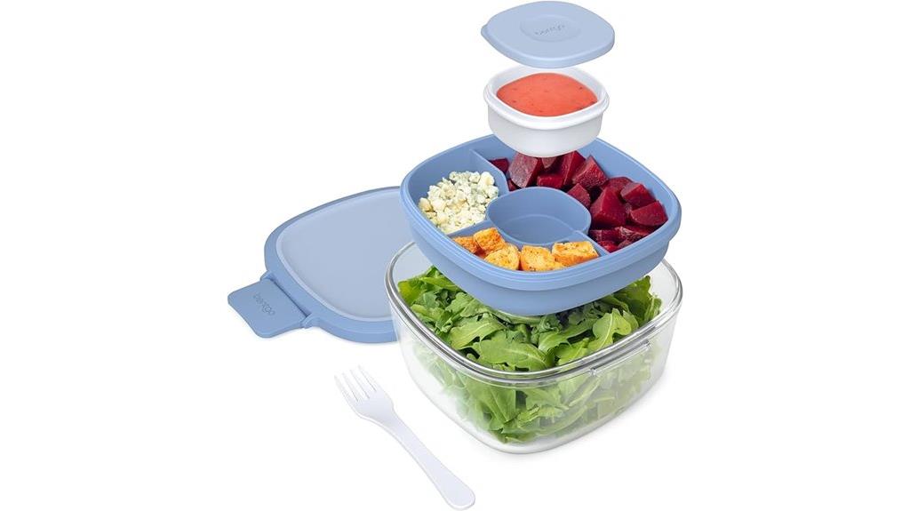 glass salad container with compartments