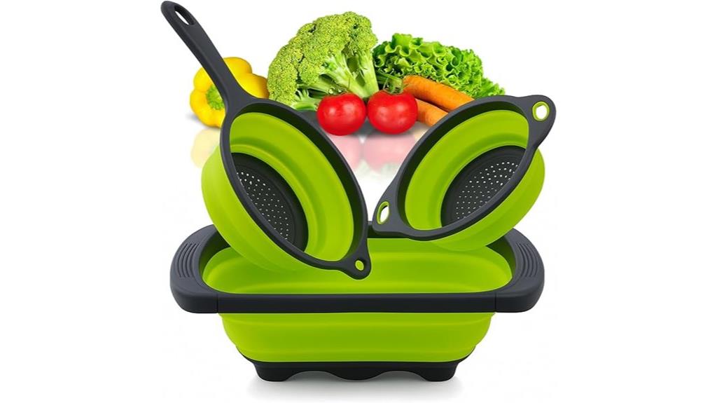 green foldable kitchen strainers