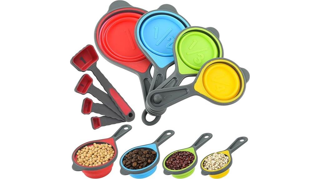 red collapsible silicone measuring set