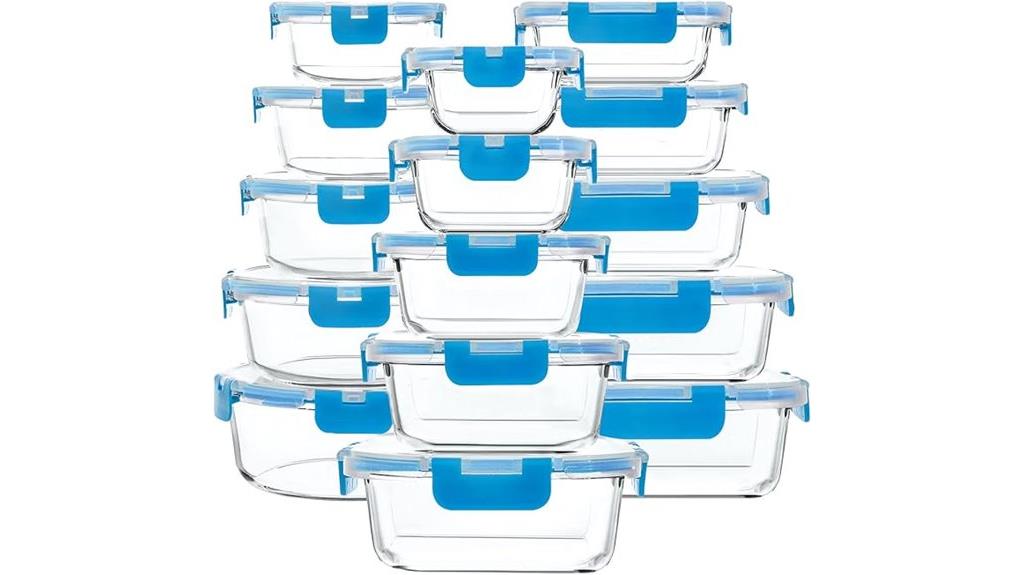 set of 30 blue glass containers