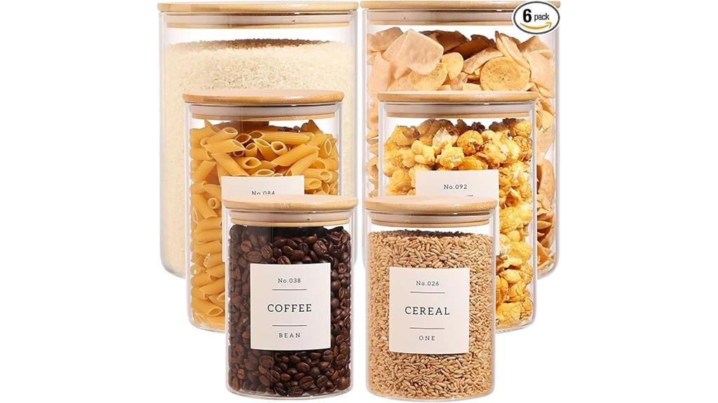 six glass storage jars