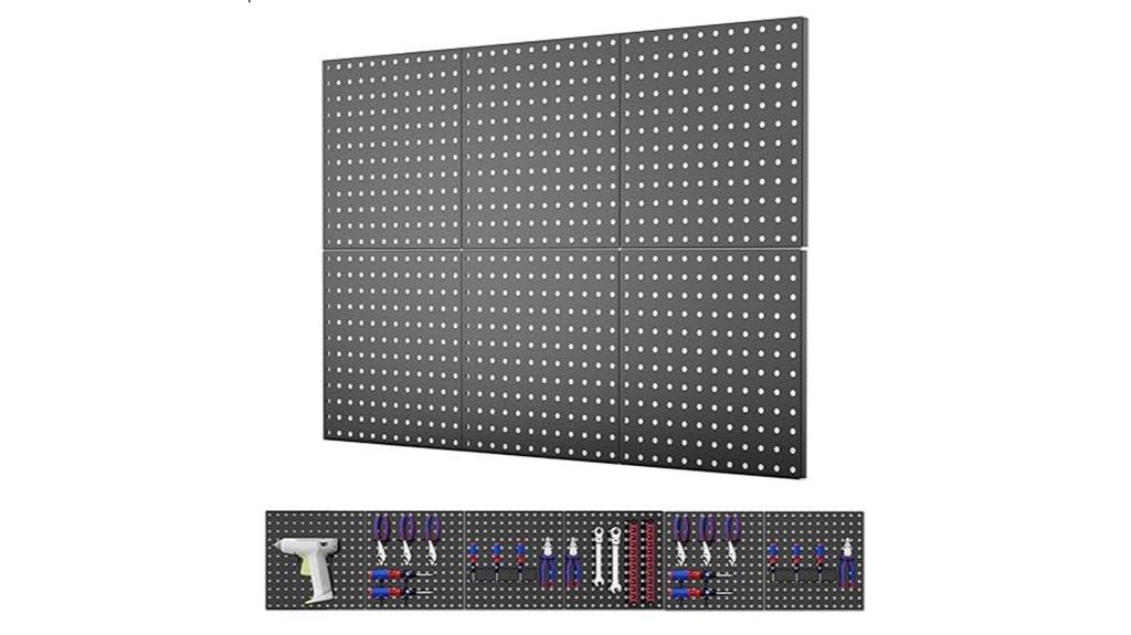 six panel metal pegboard