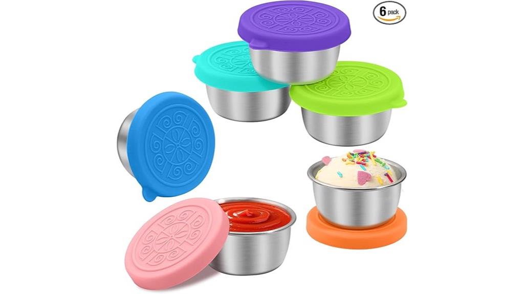 six stainless steel dressing containers