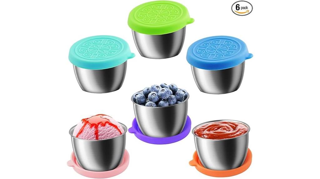 six stainless steel dressing cups