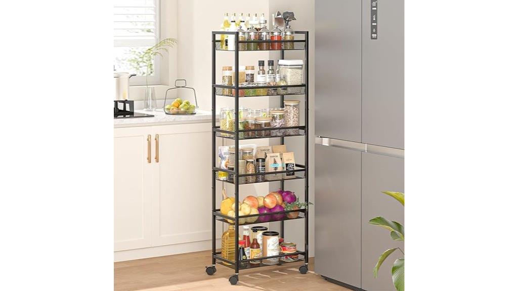 slim six tier rolling cart