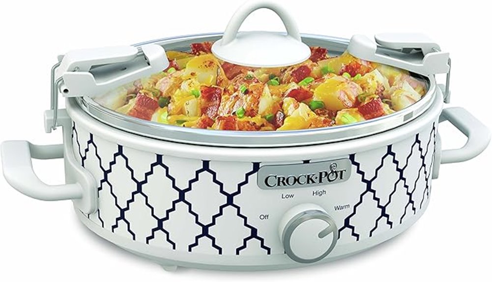 small white and blue crock pot