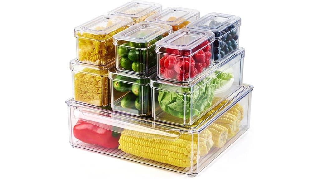 ten clear fridge bins