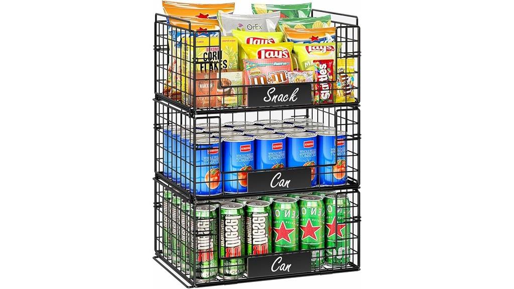 three large stackable baskets