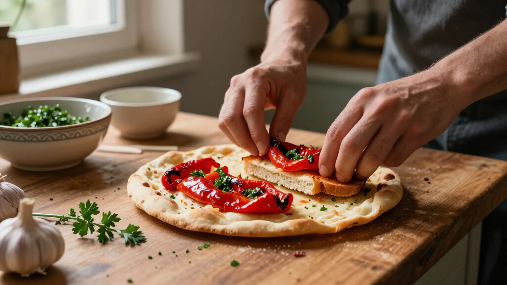 Crostone Di Pane Con Peperoni, Aglio E Prezzemolo